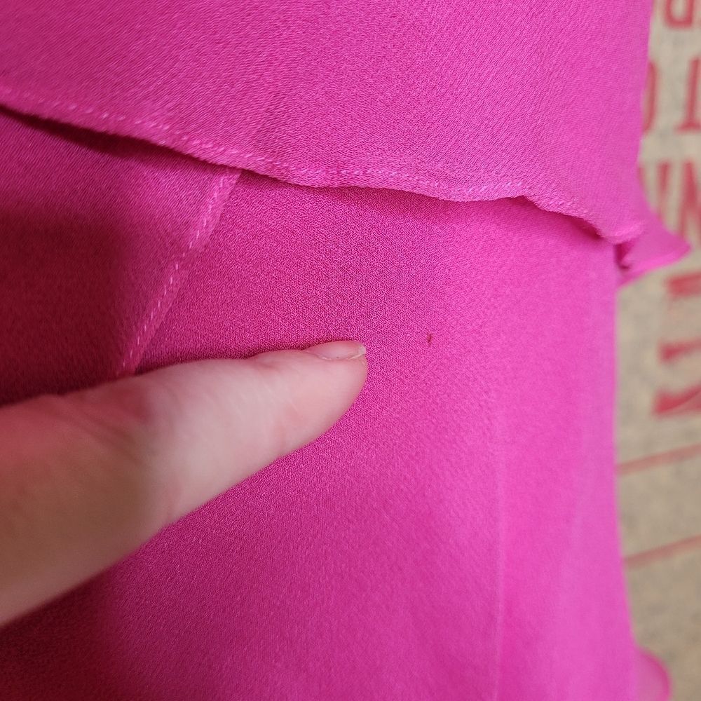 VINTAGE 90s magenta barbiecore tiered silk spaghetti strap formal dress M - Picture 8 of 12